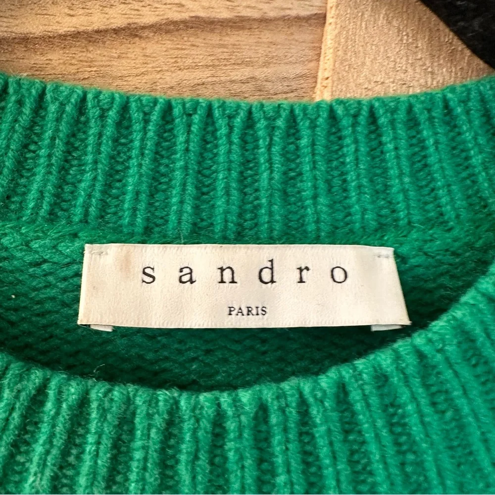 Sandro Wool Pullover Graphic Print Sweater in green size M
